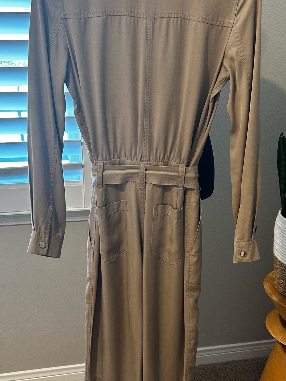 ME+EM Taupe Utility Tie-Waist Jumpsuit with Zip Pockets - Picture 3 of 14